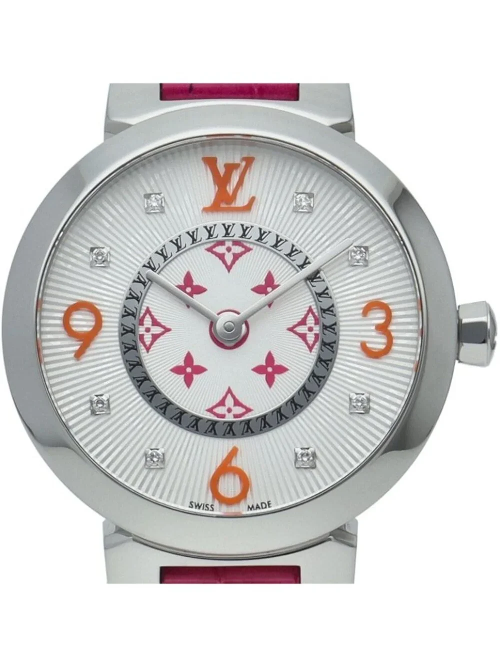 Louis Vuitton Tambour Slim PM Watch 28 Diamond Fuchsia &orange